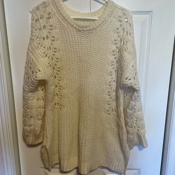 Pilcro Anthropologie Cream December Pointelle Open Knit Sweater - Picture 1 of 6
